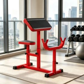 Red 265 LBS Preacher Curl Bench: Adjustable Seated Arm Isolated Barbell Dumbbell Bicep Station for Strength Training